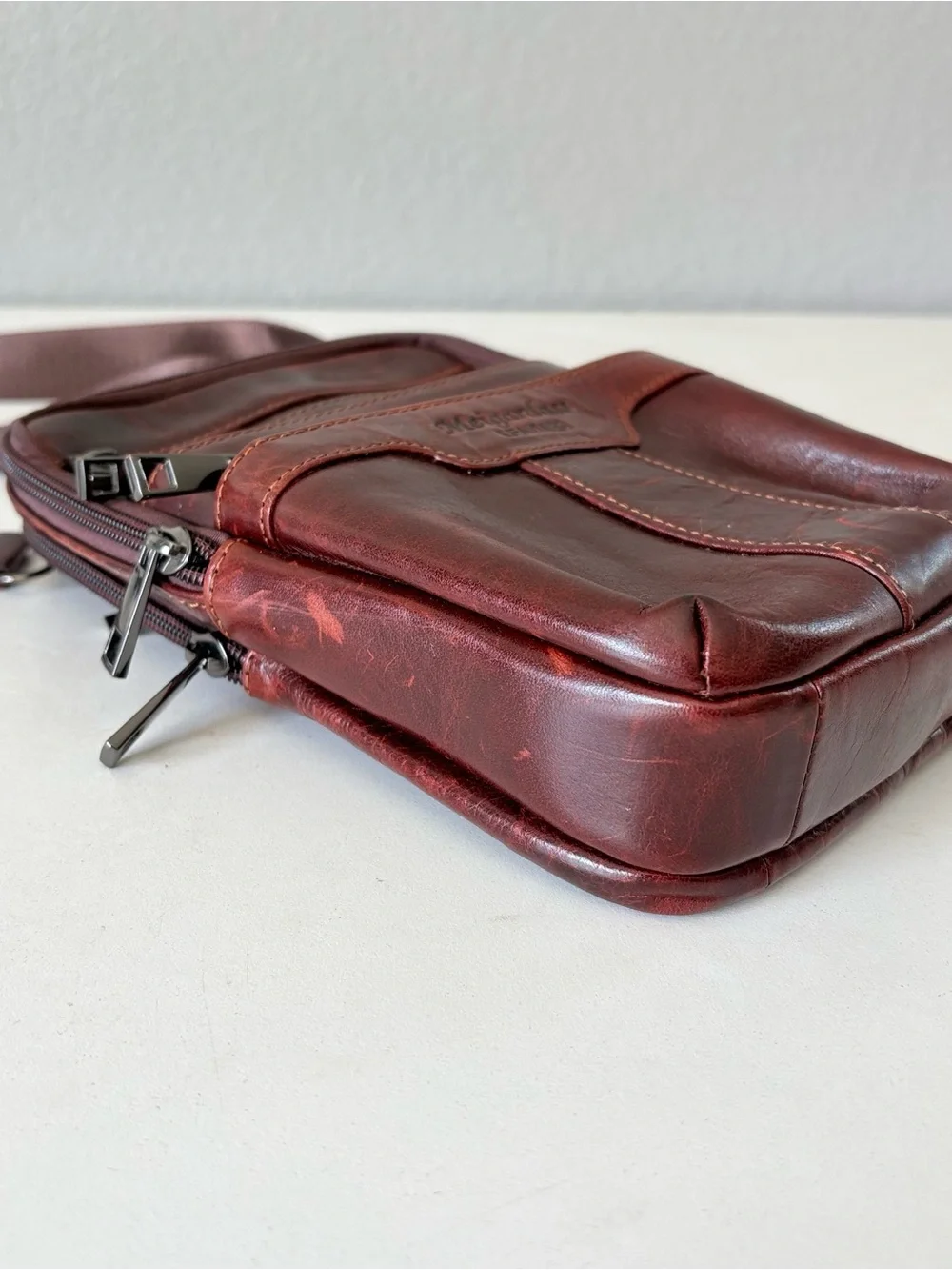 Meigardass Brown Leather Crossbody Travel Bag Sling Messenger Bag Men Women 9x6”
